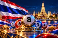 ธงไทย วัด และลูกบอลหมายเลขสำหรับหัวข้อหวยรัฐบาล